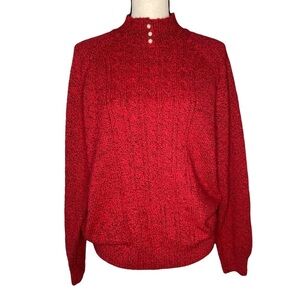Vintage Red Knit Sweater Mock‎ Neck Pearl Button Detail Pullover Lage